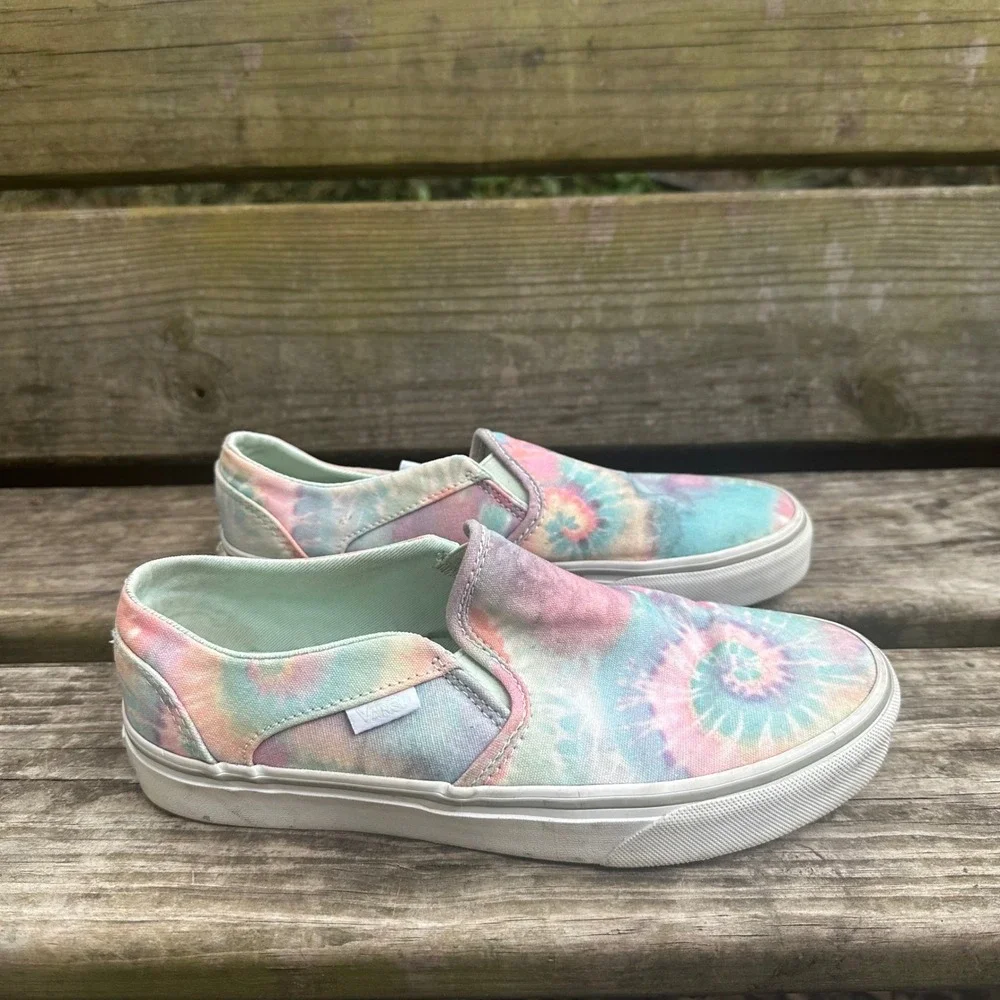 Vans Asher Slip-On Tie-Dye Pastel Multi-Color Canvas Sneaker Women Sz 7 Boho Y2K - Picture 8 of 8